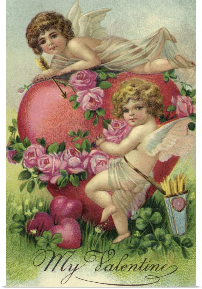 Two cherubs with pink heart