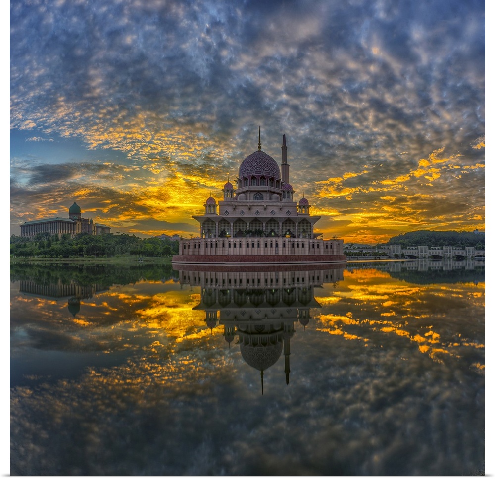 Fiery Sunrise Over Putra Mosque, Putrajaya, Malaysia.