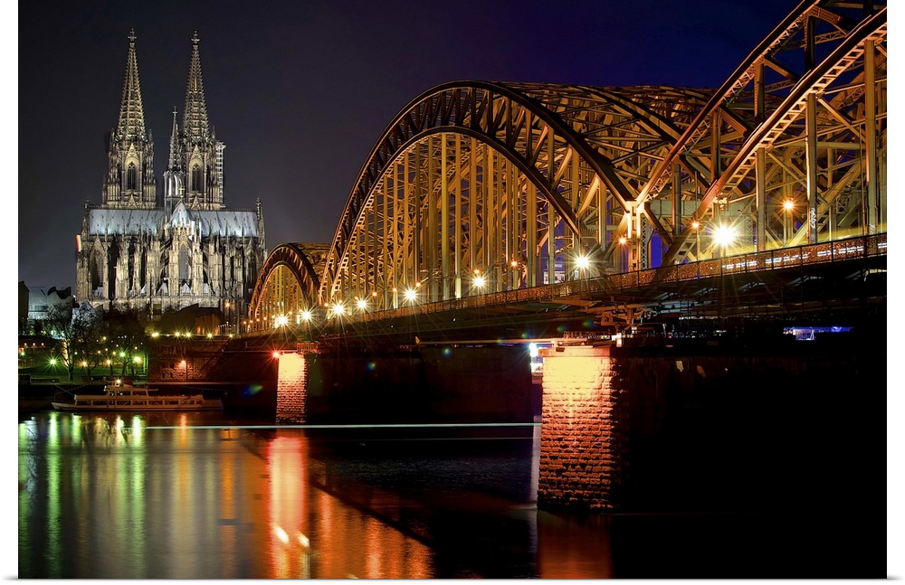 Cologne at Night, Hohenzollern Bridge and Cologne Cathedral.