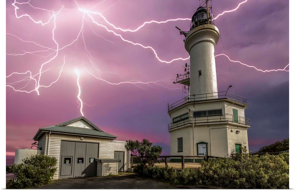 Lightning strikes over the lighthouse at Point Lonsdale, Victoria, Australia.