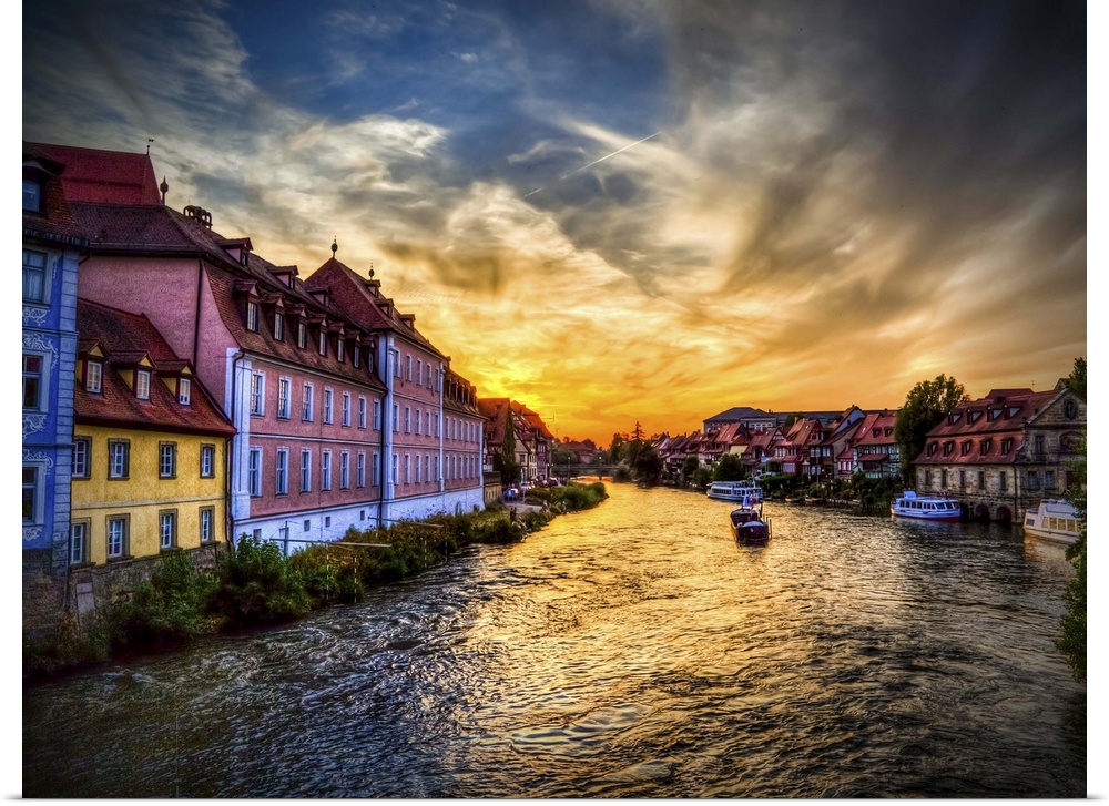 Little Venice at Bamberg, Germany, at sunset.