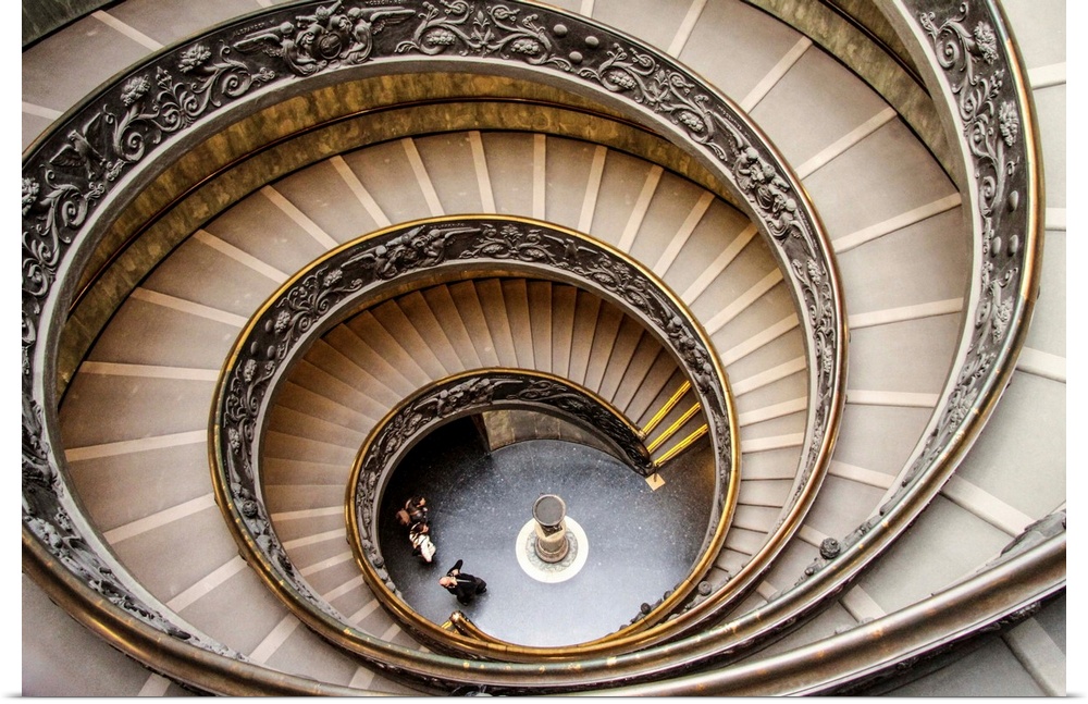 Looking down through a spiral staircase in the Vatican in Italy.