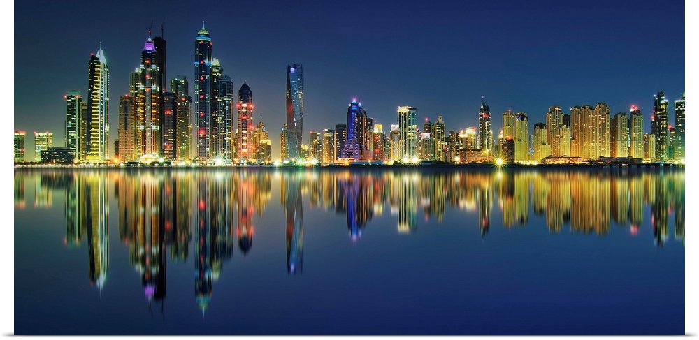 Marina skyscrapers taken from The Palm, Dubai, United Arab Emirates.
