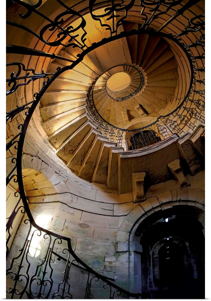 A spiral staircase in Delaval Hall, Northumberland, England.