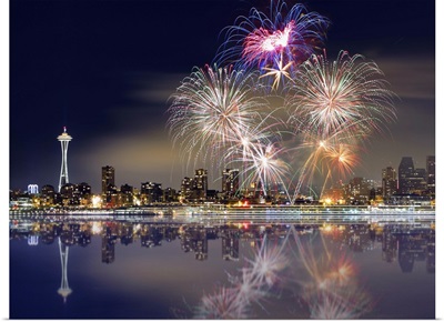 Seattle Skyline With Fireworks
