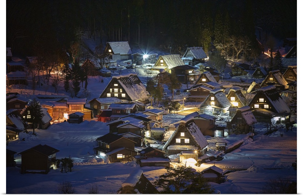 Village under the snow, Shirakawa-go in Gifu prefecture, Japan.