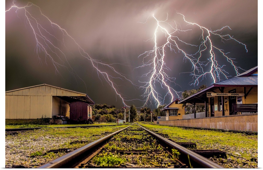 Lightning over Whiteman Park Train station, Perth, Western Australia.