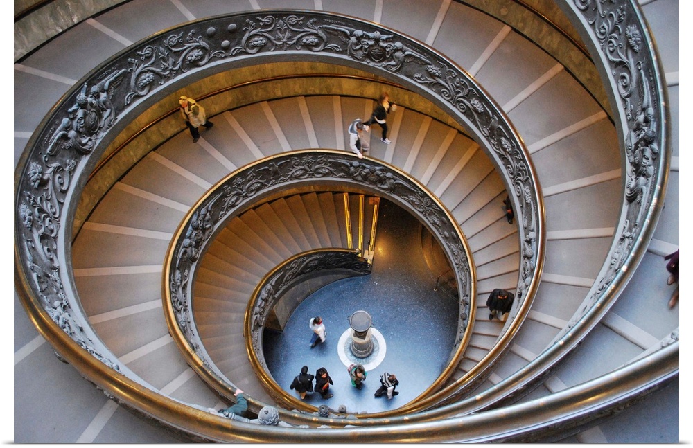 A view from above of the stairs at the Vatican City Museum, Rome.