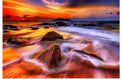 Waves and Rocks at Sunset