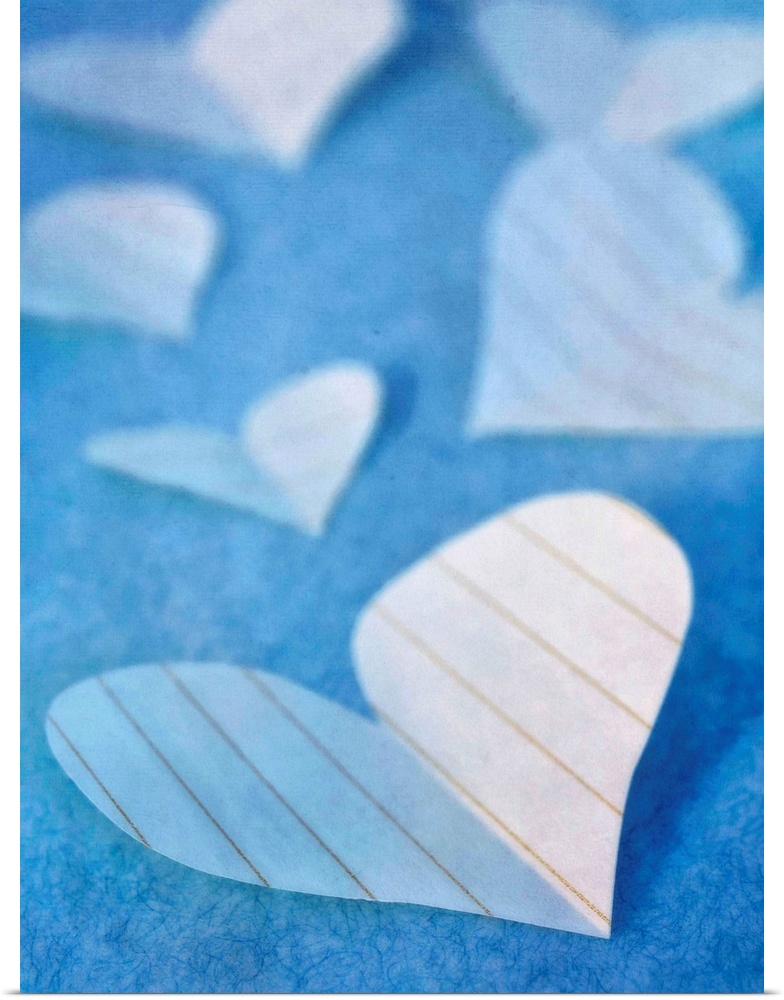 Paper hearts, a sweet still life in blue tones