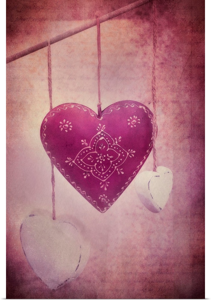 3 heart shaped ornamental hangers