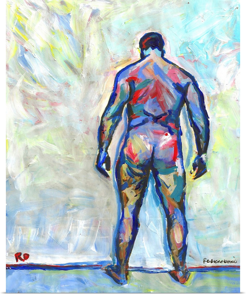 Against The Wall male nude painting picture by RD Riccoboni.