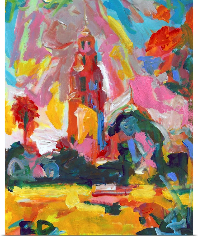 Balboa Park San Diego California Tower, Museum of Man painting in fauvist abstract style by RD Riccoboni, Contemporary art...