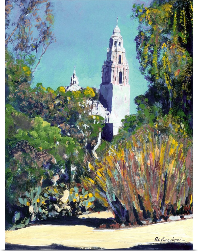 View of California Tower Balboa Park, acrylic painting by RD Riccoboni.  This view includes historic landscape from the ca...