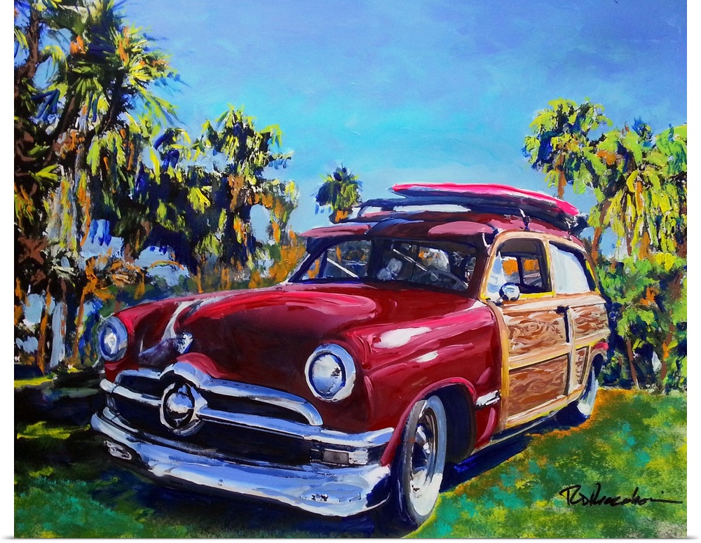 The classic California Woodie car, painting by Rd Riccoboni.