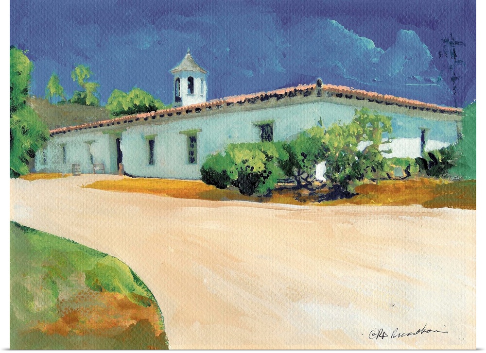 Casa de Estudillo in Old Town San Diego painted by american artist RD Riccoboni.  Construction of the most famous Old Town...