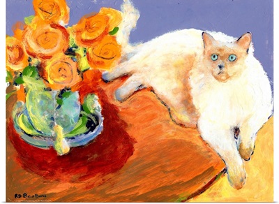 Cat and Flowers, painting