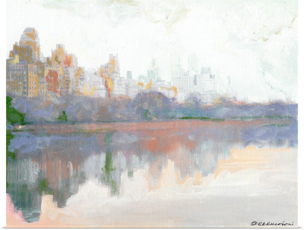 Central Park, Foggy Autumn Morning in New York City by American artist RD Riccoboni.  An impressionist style painting on M...