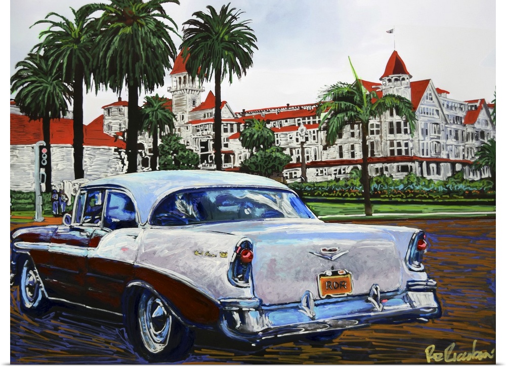 Driving Orange Avenue by the grand Victorian Hotel Del Coronado, on Coronado Island California.