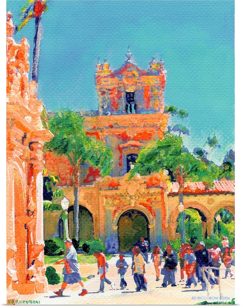 Field Trip, painting by american artist RD Riccoboni takes place in San Diego California Balboa Park. Beautiful Spanish Co...