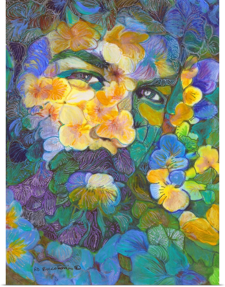 Handsome Bearded Garden Flower Bear by RD Riccoboni. From the artist's surrealist Flower Bear series of sensual men painte...