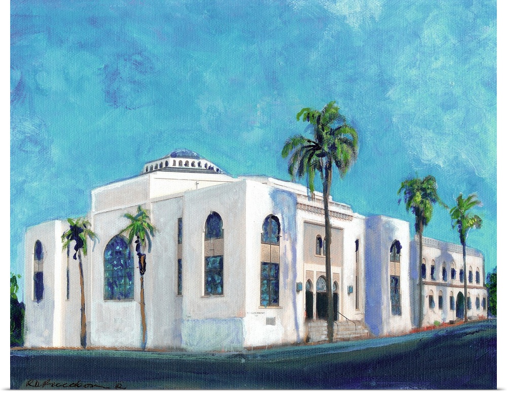 Historic Ohr Shalom Synagogue at 2512 Third Ave in San Diego, California, Painting by RD Riccoboni 2010. Built in the Byza...