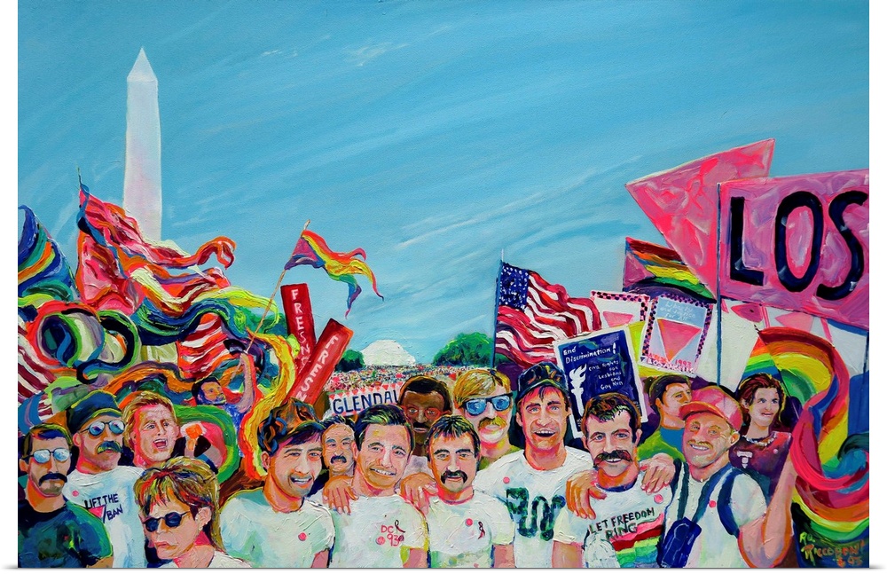LGBT March in Washington DC. Gay pride parade party and march in the US Capitol captured in painting.