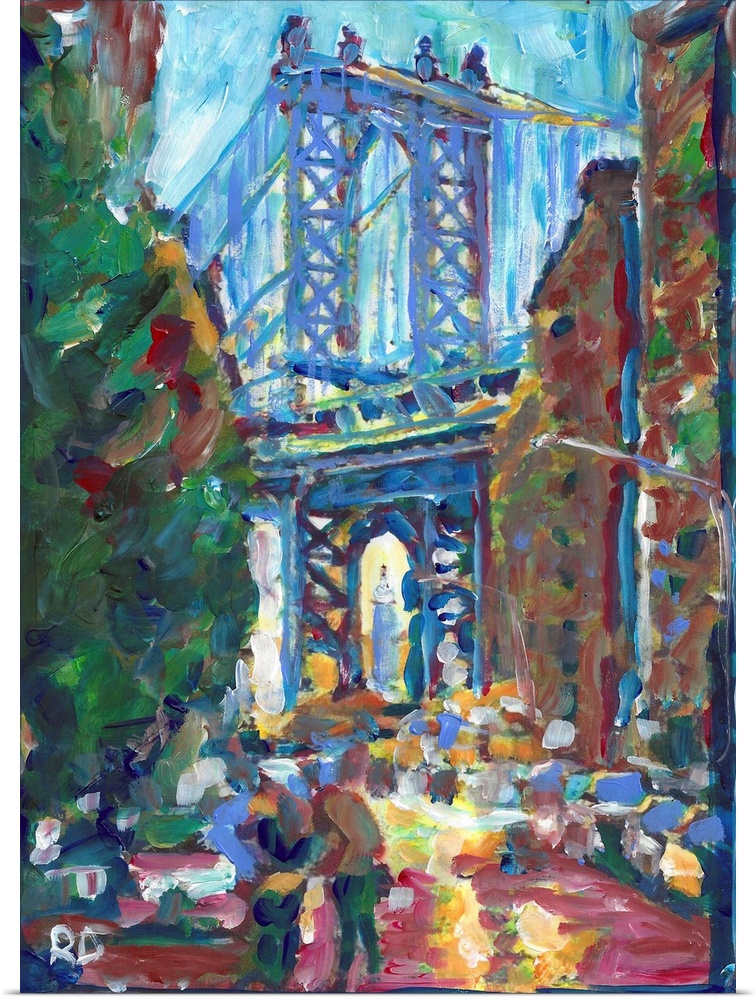 New York City Dumbo Brooklyn Manhattan Suspension Bridge painting by RD Riccoboni.