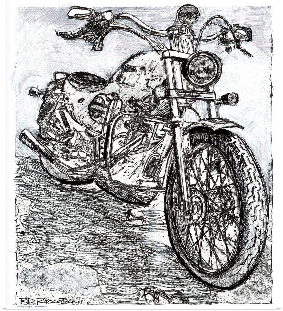 Pen and ink drawing, motorcycle by RD Riccoboni.