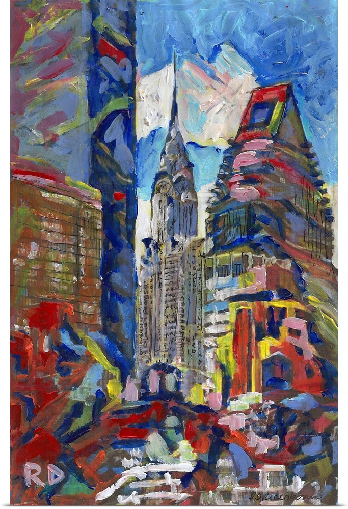 New York City Skyscrapers with Chrysler Building painting by RD RIccoboni.