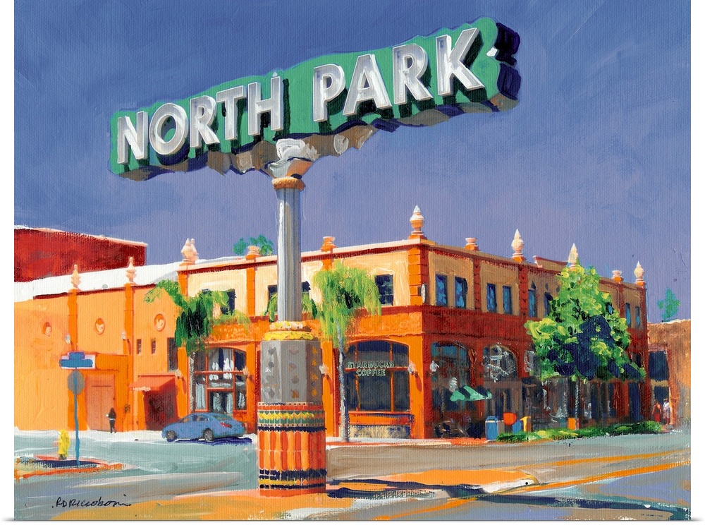 Painting of one of the many famous San Diego California neighborhood signs around the city - North Park