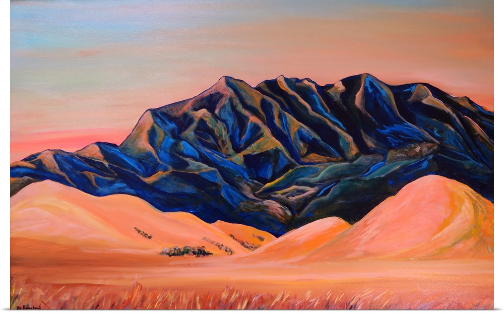 On Evenings Wings, San Diego landscape painting by RD Riccoboni.  Golden foothills and blue and purple mountains in this C...