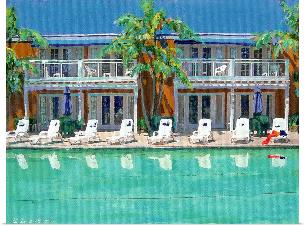 Impressionist painting of the poolside at the Lafayette Hotel in San Diego.