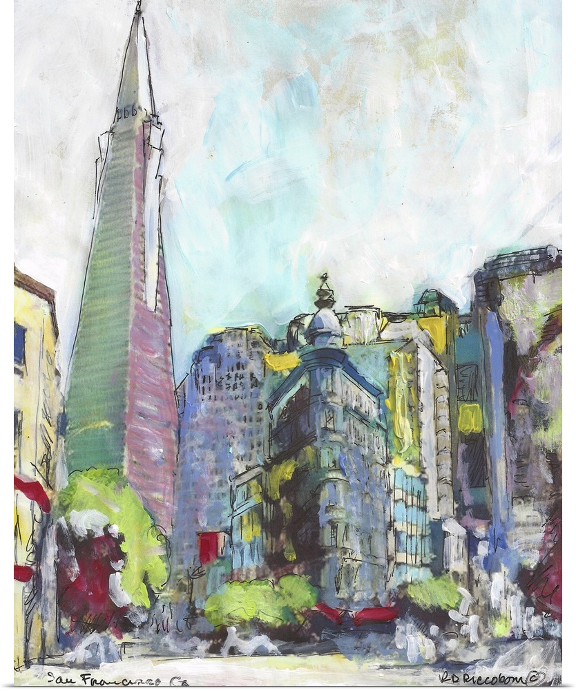 San Francisco Streets by artist RD Riccoboni. The contemporary scene shows this California City skyline with the Trans Ame...