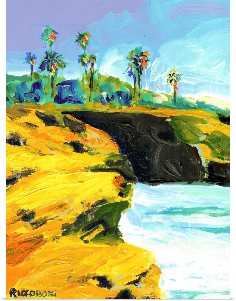Sunset Cliffs Ocean Beach, on Point Loma in San Diego California. Acrylic on canvas by RD Riccoboni.
