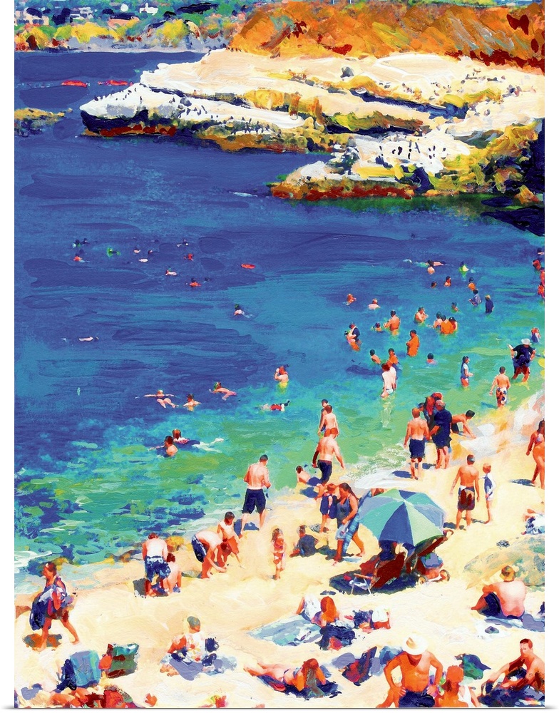 Painting of The Cove, La Jolla, in sunny San Diego, California. Bright and vibrant colors capture the heat of summer in th...