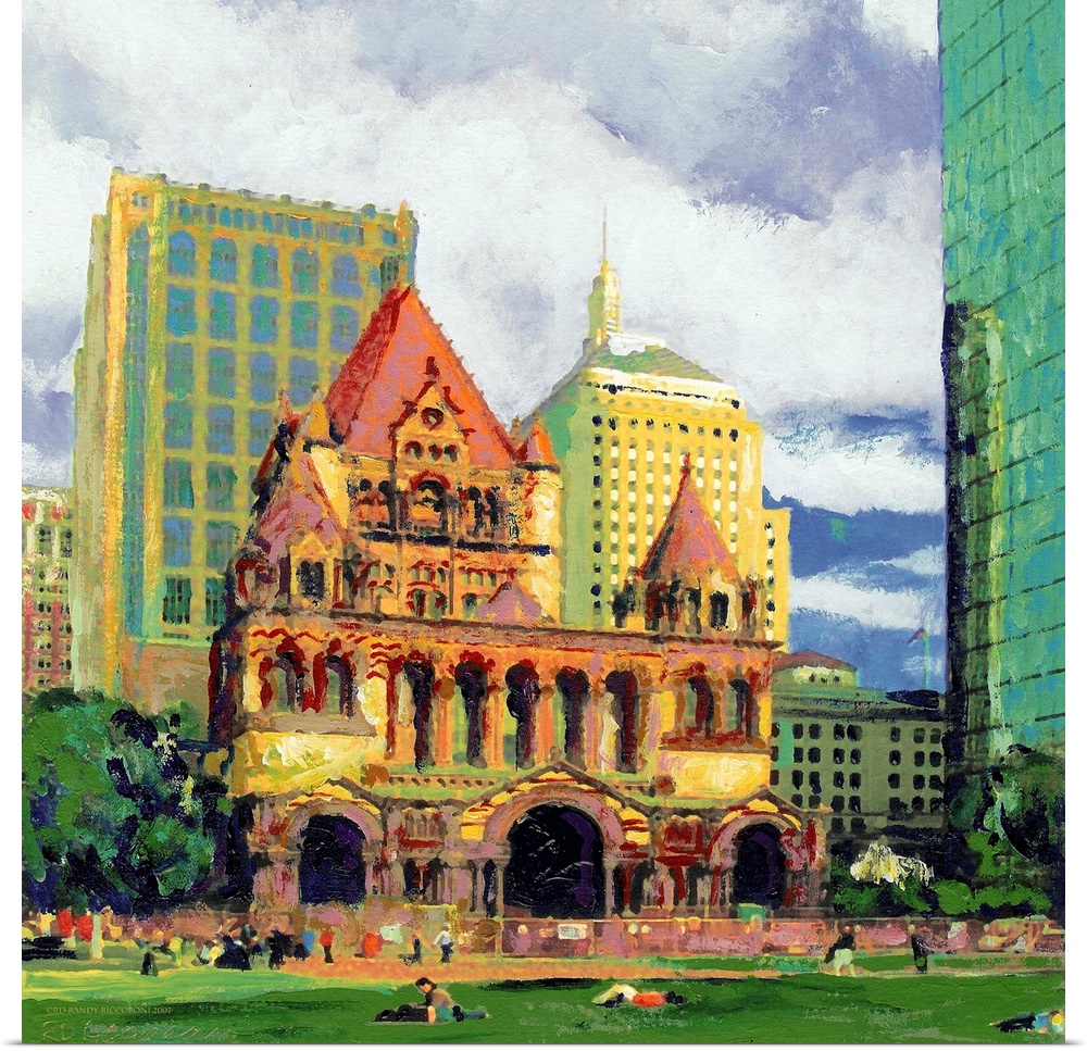 Copley Square and Trinity Church Boston, Massachusetts by RD Riccoboni. This painting of the historic church set among the...
