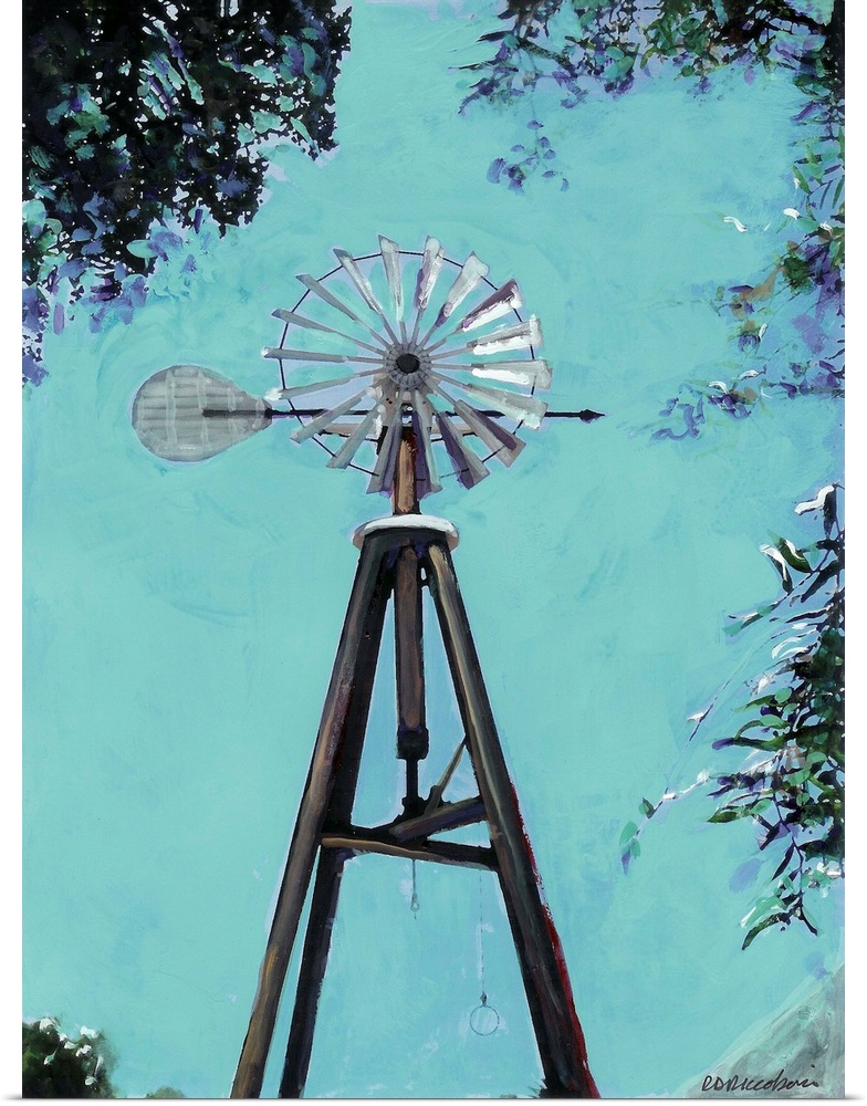 Contemporary painting of a windmill in Old Town San Diego.