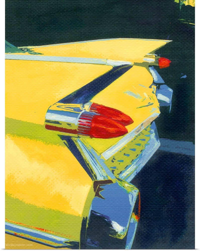 Yellow Fin, an urban sleek and sharp contemporary painting of Eldorado tail fin by American artist RD Riccoboni, for the c...