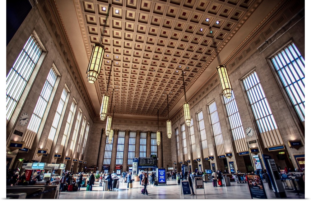 Photo of 30th Street Train Station's interior grand ceiling in Philadelphia, Pennsylvania.