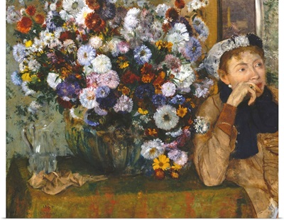 A Woman Seated beside a Vase of Flowers