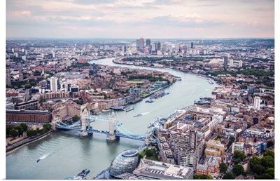 Aerial View Of River Thames And Tower Bridge In London, England