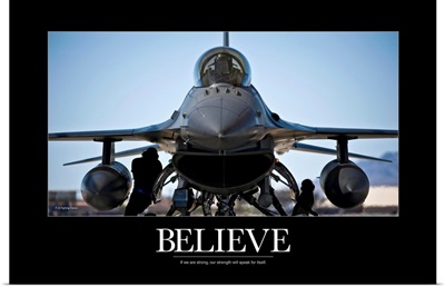 Air Force Poster: U.S. Air Force crew chiefs do pre-flight checks under an F-16