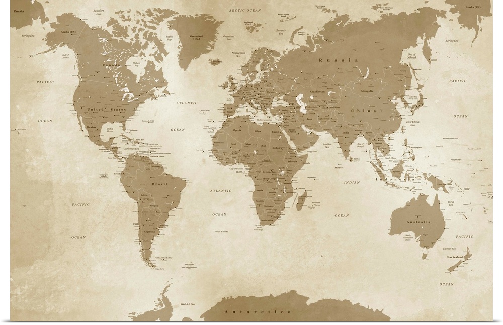 Sepia toned map of the World with an antique look.
