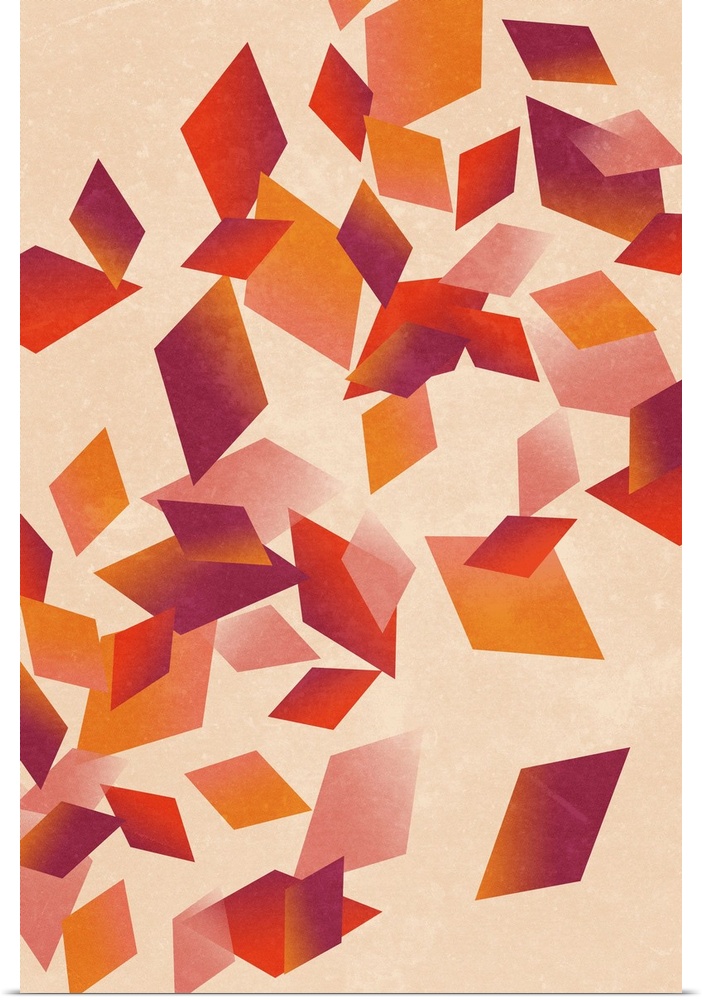 Contemporary geometric artwork of diamond shapes in warm colors against a cream background.