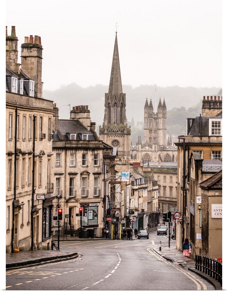 Vertical photograph of the picturesque street view in the ancient city of Bath, England.