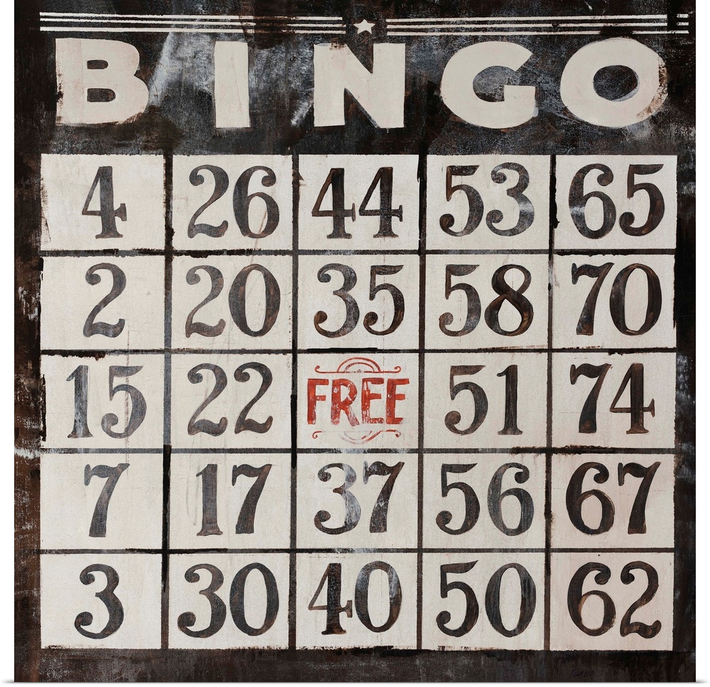 This large piece has an antique style Bingo card that takes up the entire face of artwork.