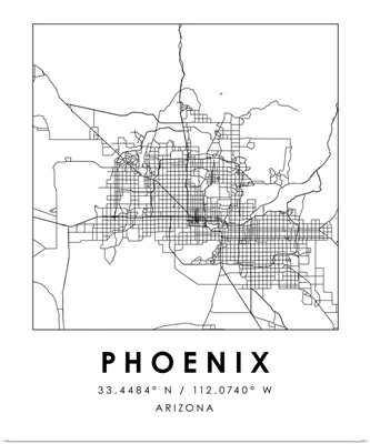 Black and White Minimal City Map Of Phoenix