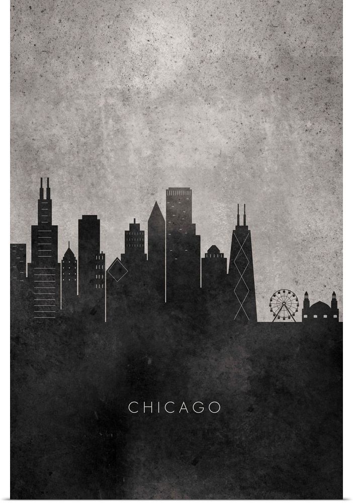 Skyscrapers in Chicago are created in a minimalistic design in black and white.