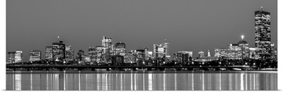 Boston City Skyline at Night, Black and White